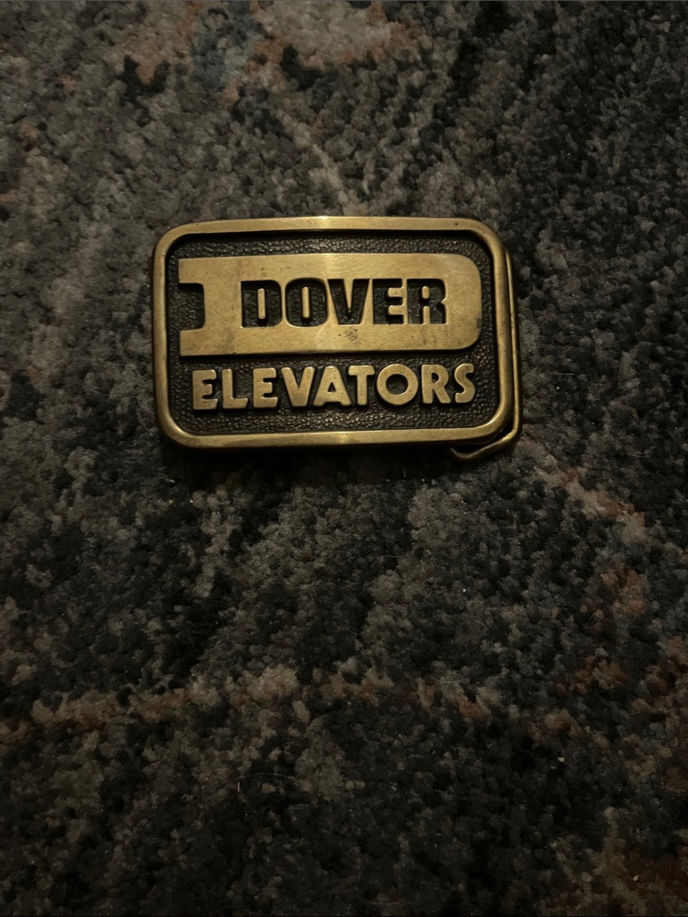 Dover Elevators Brass Logo Belt Buckle - Gold & Black